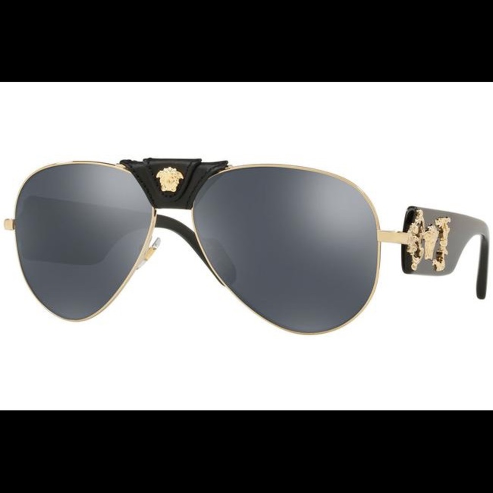 VERSACE Black/Gold Aviator Sunglasses (Unisex) NEW